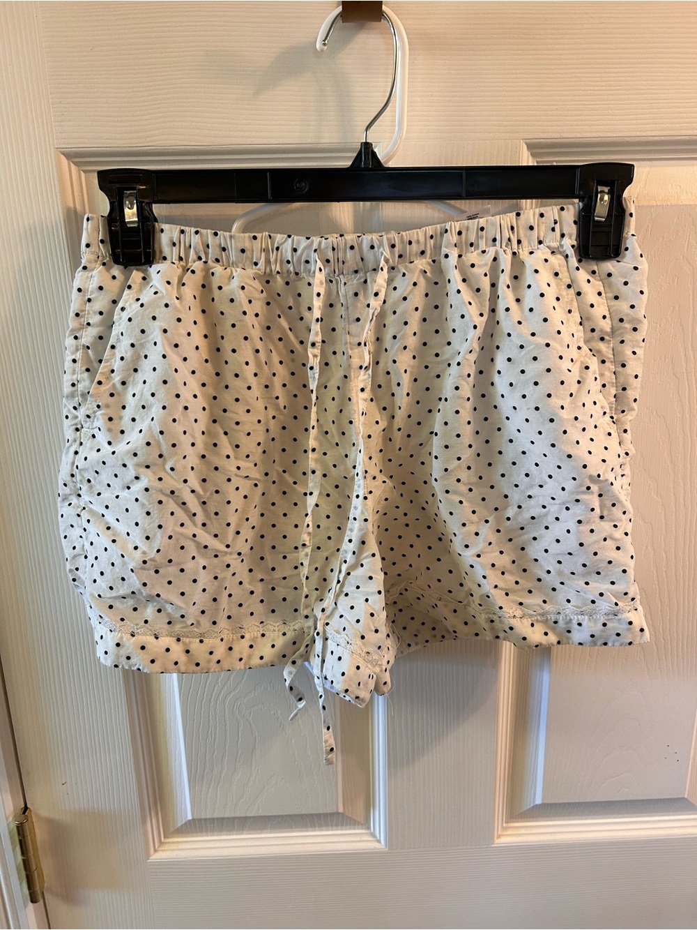 Polka Dot Drawstring Sleep Shorts in White and Black